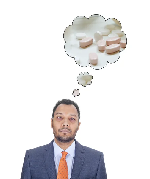 Affärsman behöver piller mot stress och huvudvärk — Stockfoto