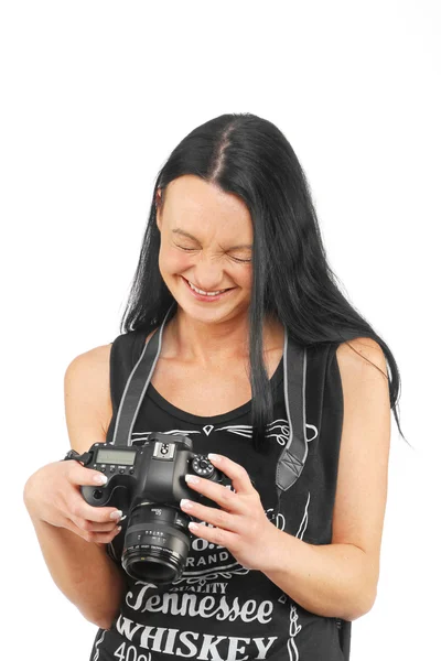 Brunette Girl photographing — Stock Photo, Image