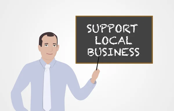 Businessman supporting local businesses — Stock Photo, Image