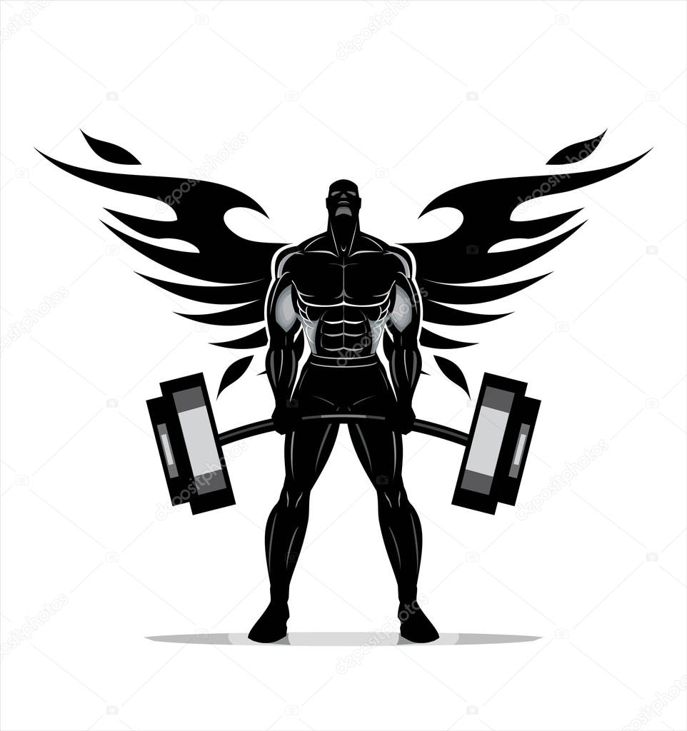Winged Body builder. Full body Silhouette of Bodybuilder fitness model illustration, Power strength man icon suitable for fitness club, gym, Sport Fitness club creative concept. Fighter. Fighting Club