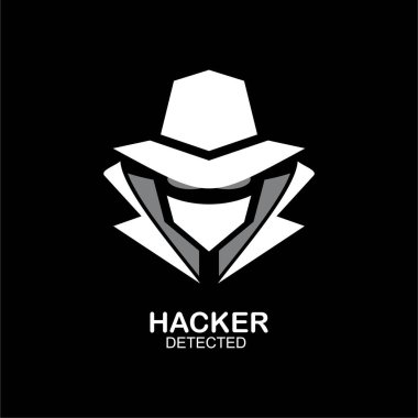 Casus ajan, gizli ajan, hacker. Siyah arka planda gizemli bir adam. Gizli Servis ajanı ikonu. Tebdili kıyafet. gizli