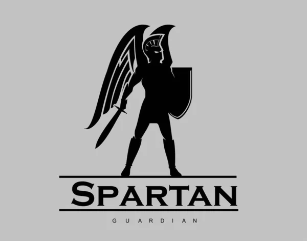 Sparta Alada Negro Sostiene Espada Escudo — Vector de stock