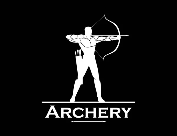 Archer Tir Arc Blanc Sur Fond Noir — Image vectorielle