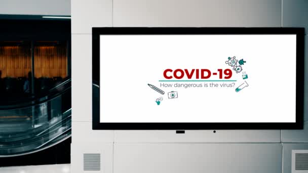 Puesto Dinámico Lugar Público Con Información Sobre Coronavirus — Vídeo de stock