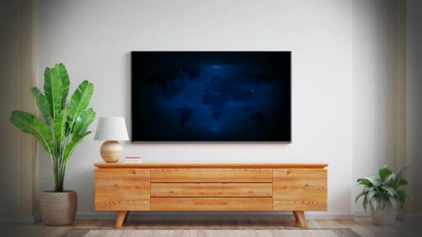 Mockup Schermo Parete Con Mappa Del Mondo Movimento — Video Stock