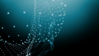 Sunum, reklam ve modelleme için hareket eden parçacıklara sahip soyut koyu mavi arkaplan