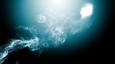 Sunum, reklam ve modelleme için hareket eden parçacıklara sahip soyut koyu mavi arkaplan