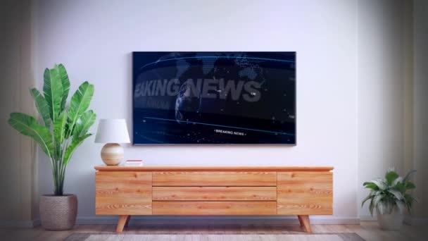 Mockup 墙上有电视新闻的屏风 — 图库视频影像