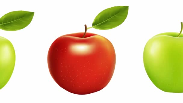 Červené a zelené jablko na bílém pozadí. Dieta — Stock video