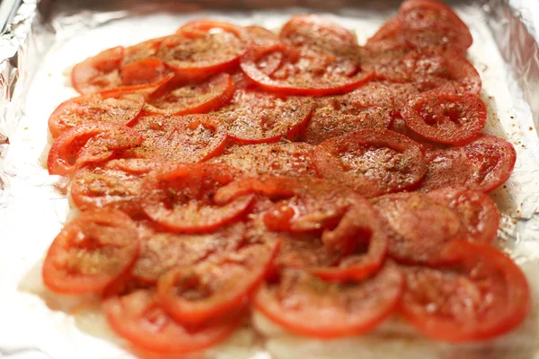 Kala tomaattiviipaleiden alla — kuvapankkivalokuva