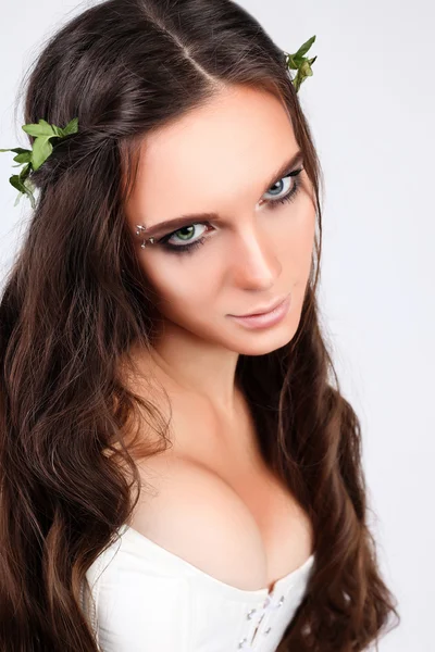 Brunette with long curly hair — Stock Photo, Image