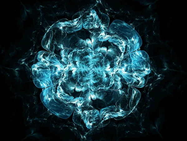 Flor azul-escura fractal abstrata, envolta em fios de energia — Fotografia de Stock