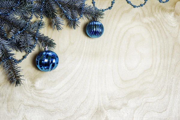 Branches of blue spruce adorned with Christmas decorations — Stock Photo, Image