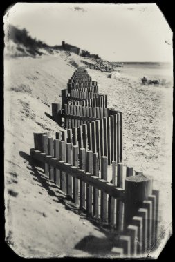 Eastham, Ma Cape Cod, vintage bir plajda plaj çit bak.