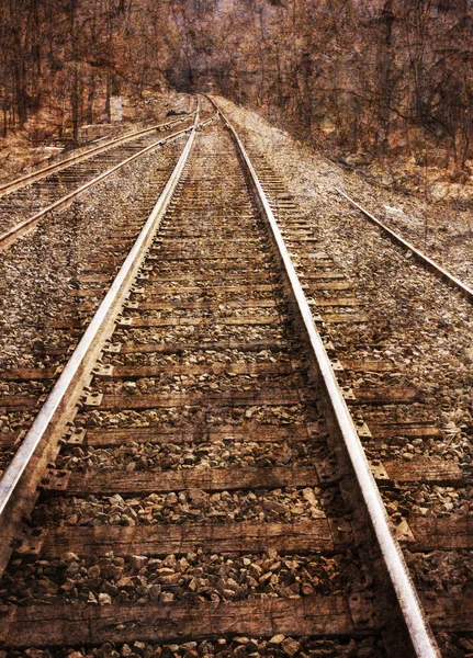 Textured image of railroad tracks — Stock Photo, Image