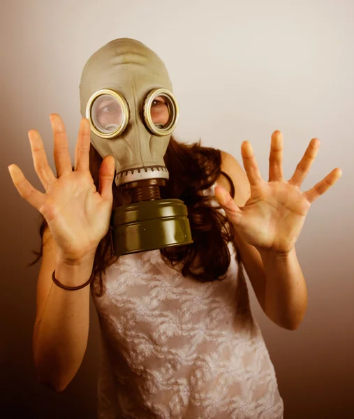 Woman wearing gas mask — Stock Photo, Image