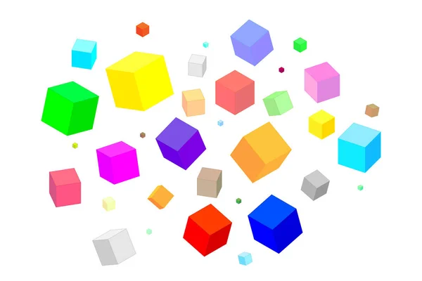 Quadrados Isométricos Multicoloridos Diferentes Tamanhos Formas Sobre Fundo Branco — Vetor de Stock