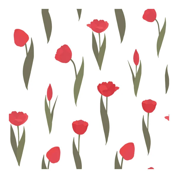 Seamless vector pattern with red tulips on a white background. — Stock Vector