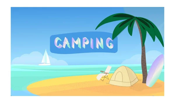 Postcard Inscription Camping Themed Design Summer Travel Card Flyer Brochure — Stock Vector