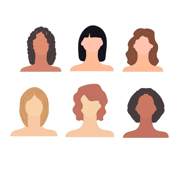 Set Female Avatars Multinational Girls Portrait Different Hairstyles Clothes Isolated — Stock Vector