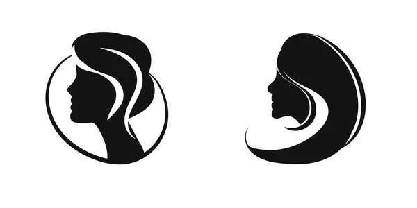 Ensemble Avec Deux Portraits Visages Féminins Des Mèches Cheveux Profil — Image vectorielle