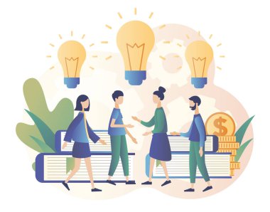 Yaratıcı iş fikri, içerik geliştirme, beyin fırtınası konsepti. Modern düz çizgi film tarzı. Vektör illüstrasyonu