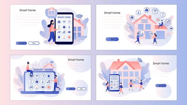 Smart Home. Automatisierung, intelligente Systeme und Technologie mit drahtloser zentralisierter Steuerung. Bildschirmvorlage für Mobiltelefon, Zielseite, Vorlage, ui, Web, mobile App, Poster, Banner, Flyer.Vector — Stockvektor