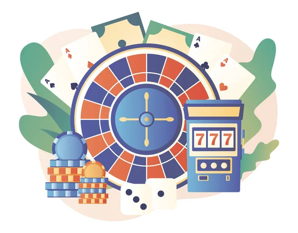 Casino en Gokken Concept. Poker, Roulette, gokautomaat. Moderne platte cartoon stijl. Vectorillustratie — Stockvector