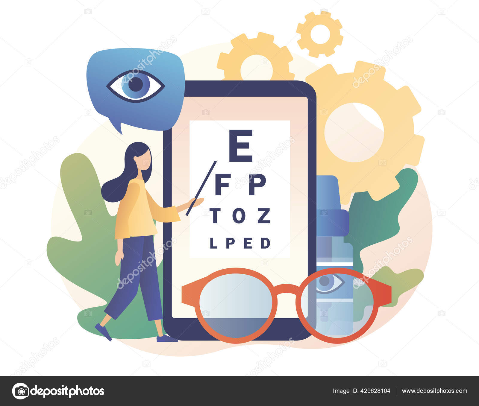 Konsep Oftalmologi Pemeriksaan Mata Oftalmologis Memeriksa Pandangan Pasien Gaya Kartun Datar Modern Ilustrasi Vektor Stok Vektor C Martashershen 429628104