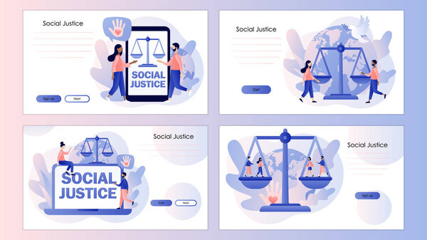 Всемирный день социальной справедливости. Концепция прав человека. Весы как символ равенства. Screen template for mobile smarphone, landing page, template, ui, web, mobile app, poster, banner, flyer. Вектор