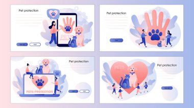 Hayvan kurtarma ve hayvan koruma. Evcil hayvanları destekle ve sev. Hayvan barınağı. Cep telefonu, iniş sayfası, şablon, ui, web, mobil uygulama, poster, afiş, el ilanı için ekran şablonu. Vektör