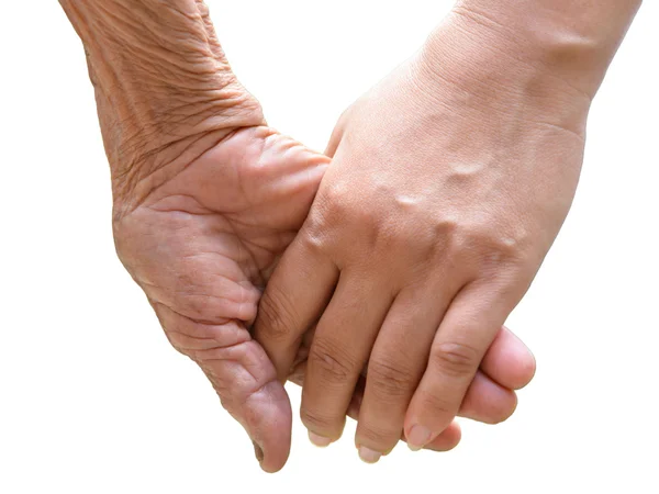 Senior and young holding hands — Stock Photo, Image