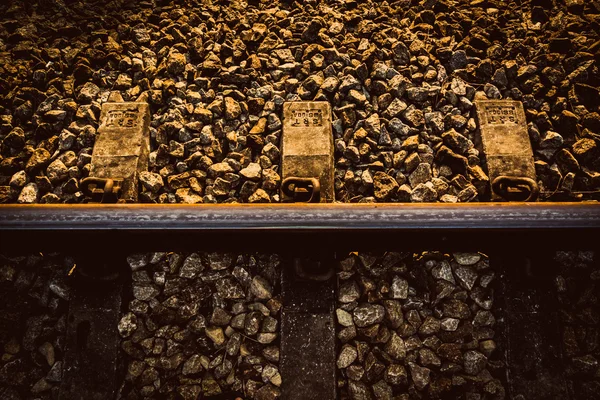 Close up the vintage railroad tracks — Stock Photo, Image