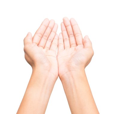 Beyaz arkaplanda insan eli boş gezer.