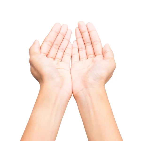 Beyaz arkaplanda insan eli boş gezer.