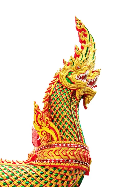 Dragon thaïlandais ou statue du roi de Naga sur fond blanc — Photo