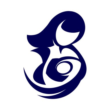 Mother holding baby, illustration of happy motherhood, childbirth. p outline, logo, clip-art.