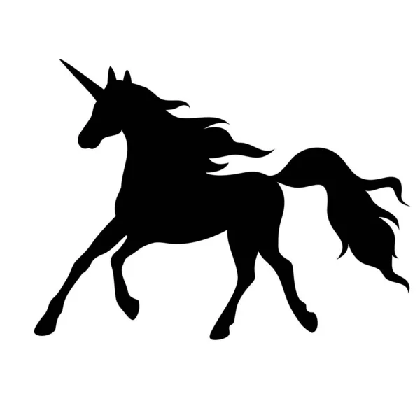 Silhouette of a running unicorn. Black image isolated on white background. — Stock Vector