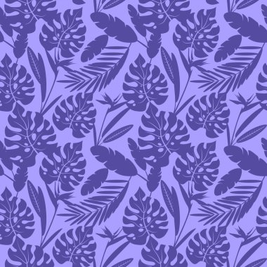 Tropik egzotik yaprakları ve çiçekleri olan kusursuz desenler. Vektör resmi.