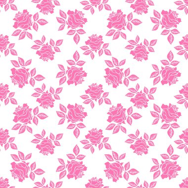 Kusursuz desenli, beyaz arka planda pembe güller..