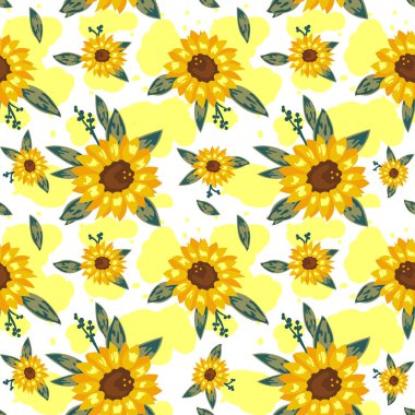 Beyaz arka planda sarı çiçeklerin kusursuz deseni.