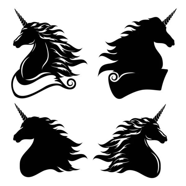 Unicorn head silhouette. Black silhouette on a white background with place for text. The outline is separated from the background. — Stockvektor