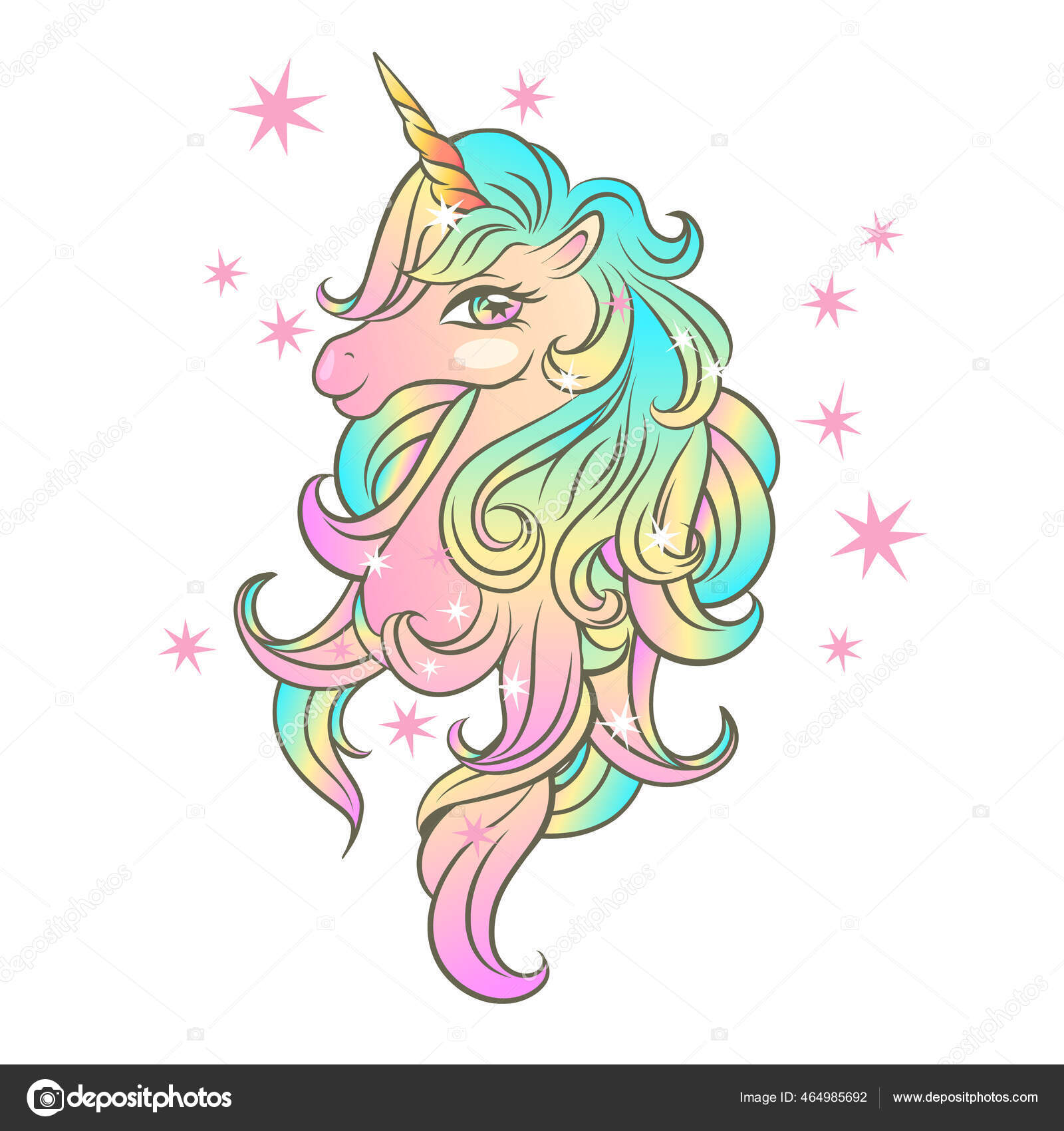 Unicorn Ajaib Yang Lucu Dengan Bintang Vektor Ilustrasi Dari Kepala Unicorn Stok Vektor Sontenn 464985692