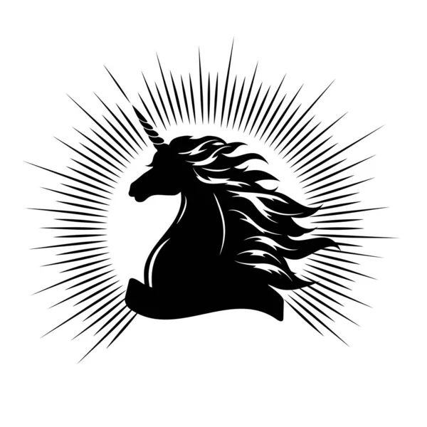 Siluet Kepala Unicorn Dengan Tempat Untuk Teks Siluet Hitam Dengan - Stok Vektor