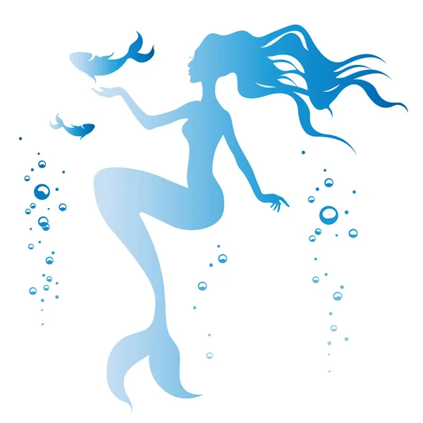 Silhouette Mermaid Fish Air Bubbles Water — Stock Vector