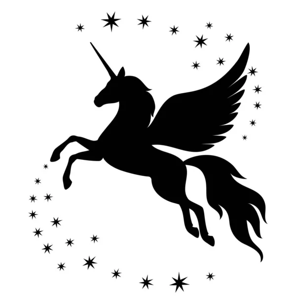 Silhouette Une Licorne Grimpante Aux Étoiles Silhouette Une Licorne Grimpante — Image vectorielle