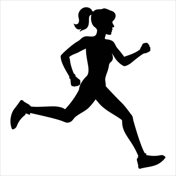 一个穿着运动服跑步的女孩的轮廓 马拉松 运动和健康的生活方式说明 在白色背景上孤立的向量图 — 图库矢量图片