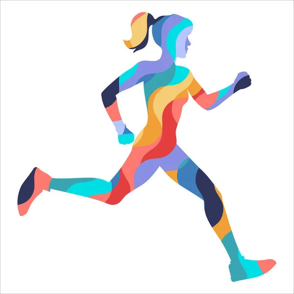 Silueta Una Chica Corriendo Mosaico Correr Maratón Deporte Ilustración Estilo — Archivo Imágenes Vectoriales