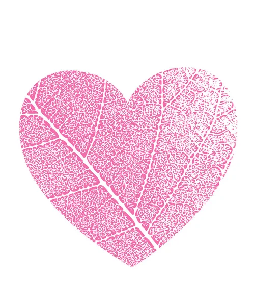 Różowa ikona wektora o kształcie serca i dwóch liściach. Element do projektowania, koncepcje ekologiczne, wegańskie, ziołowe lub ochrony przyrody. — Wektor stockowy