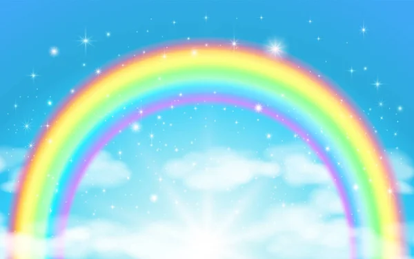 Fantasy sfondo di cielo magico, arcobaleno e stelle scintillanti. — Vettoriale Stock